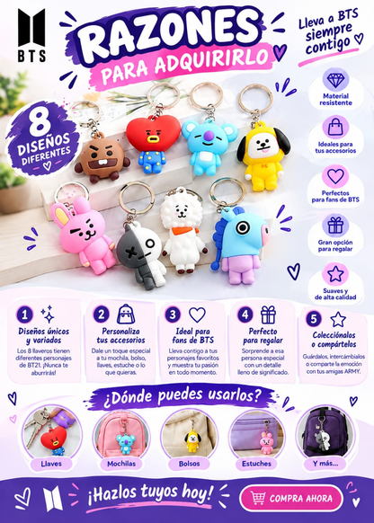 PACK DE 8 LLAVEROS BTS